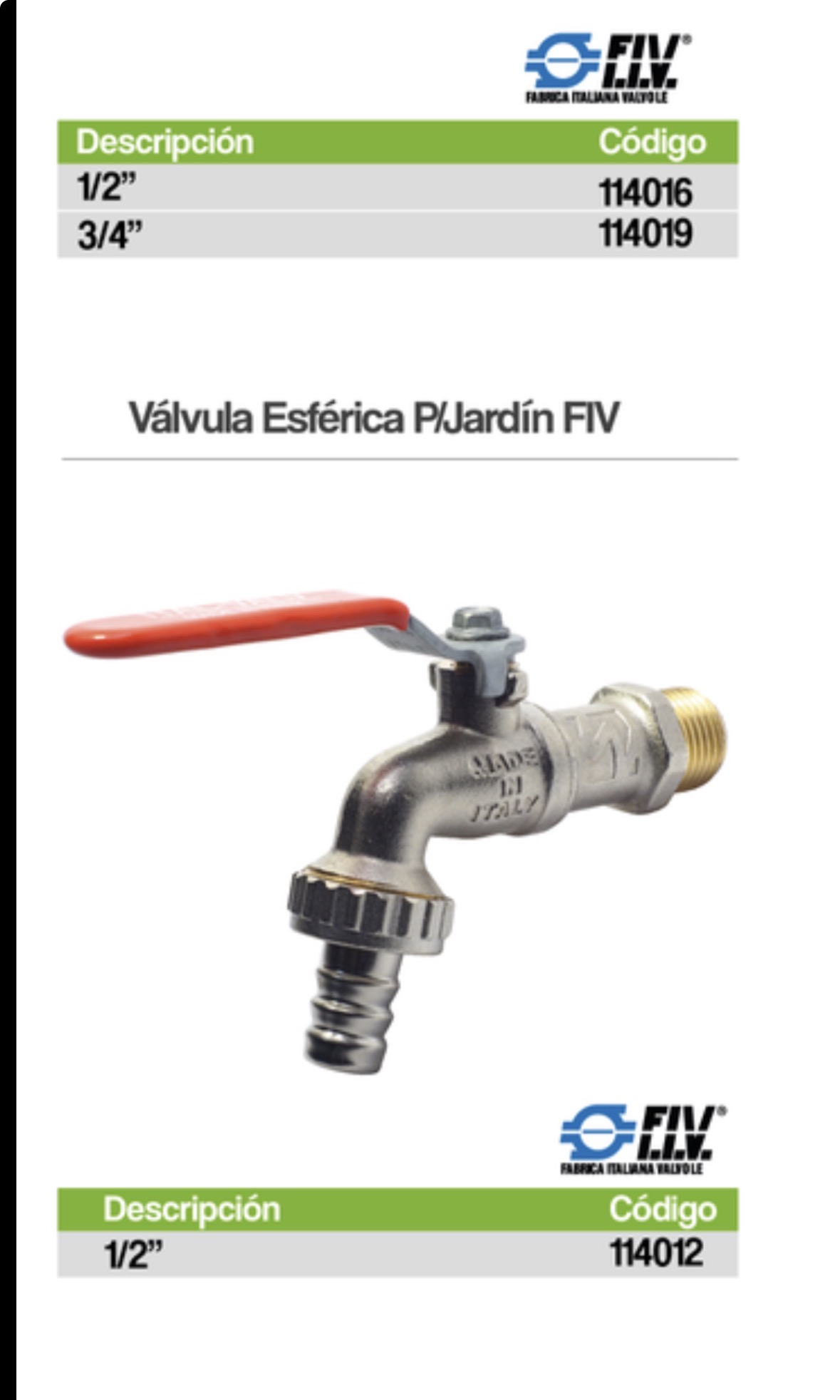 Válvula Esférica Jardín FIV – Alta Calidad Italiana