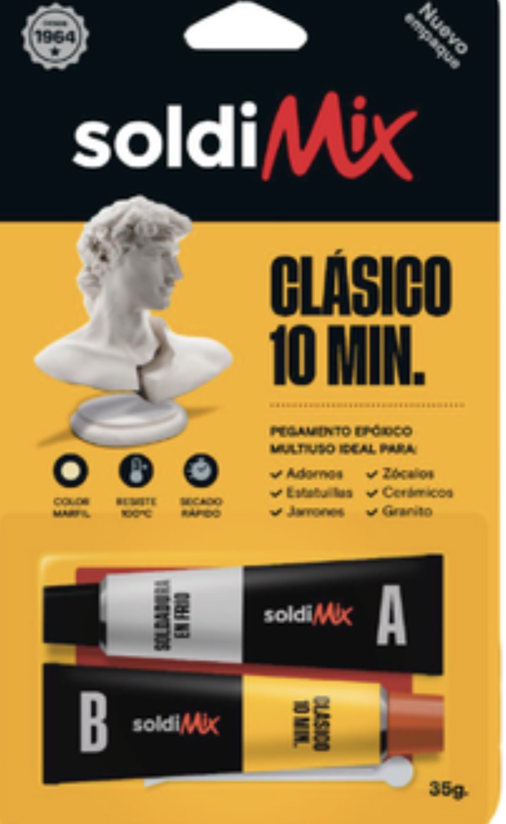 SoldiMix Clásico 10 Min. Pegamento Epóxico Rápido Multiuso