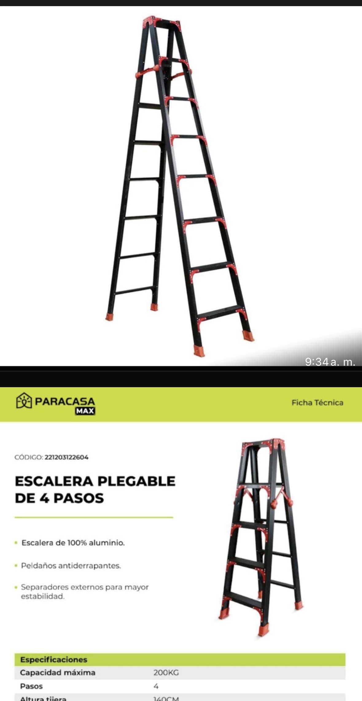 Escalera Plegable PARACASA MAX 4 Pasos - Aluminio Antideslizante