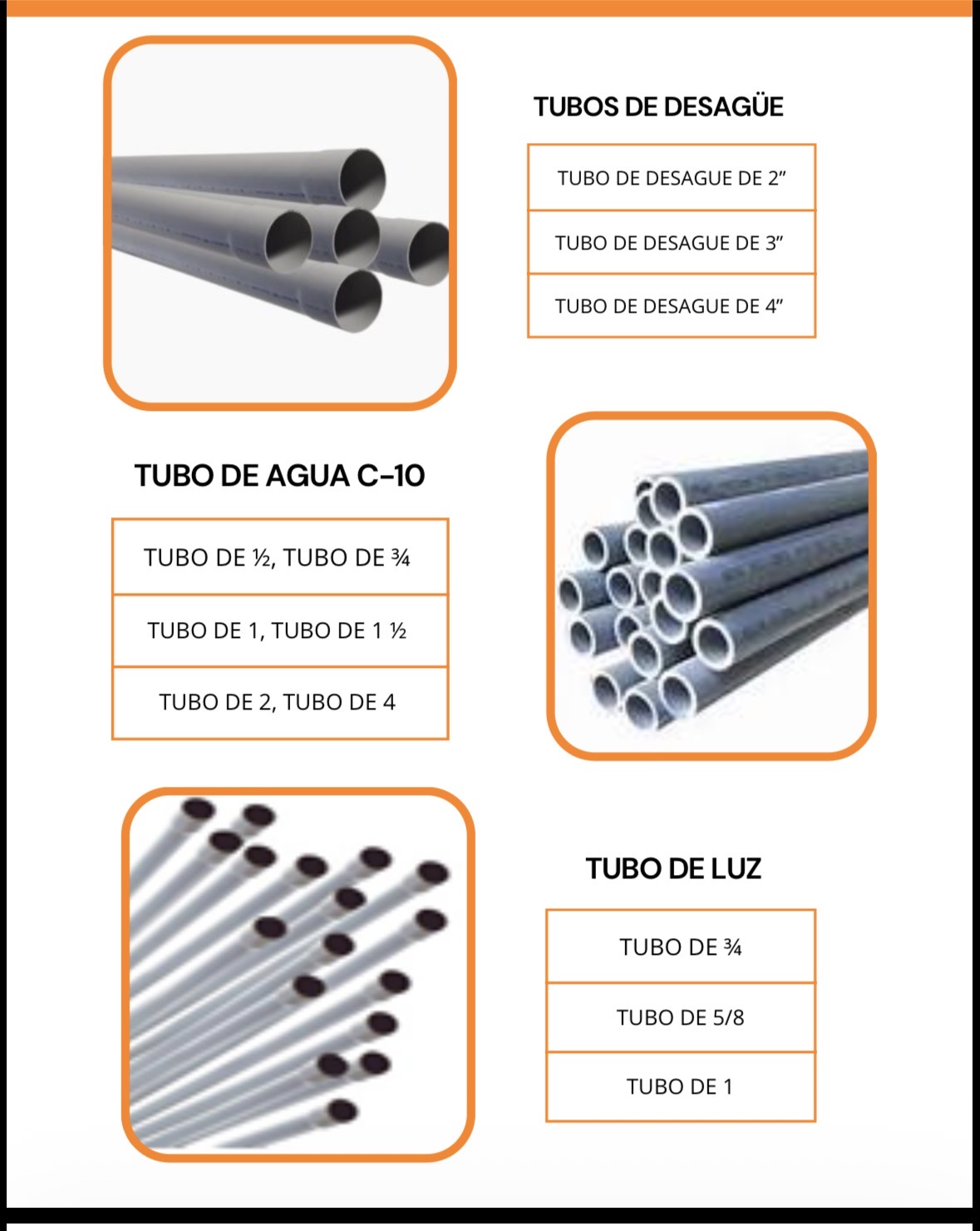 Tubos PVC para Agua, Desagüe y Electricidad