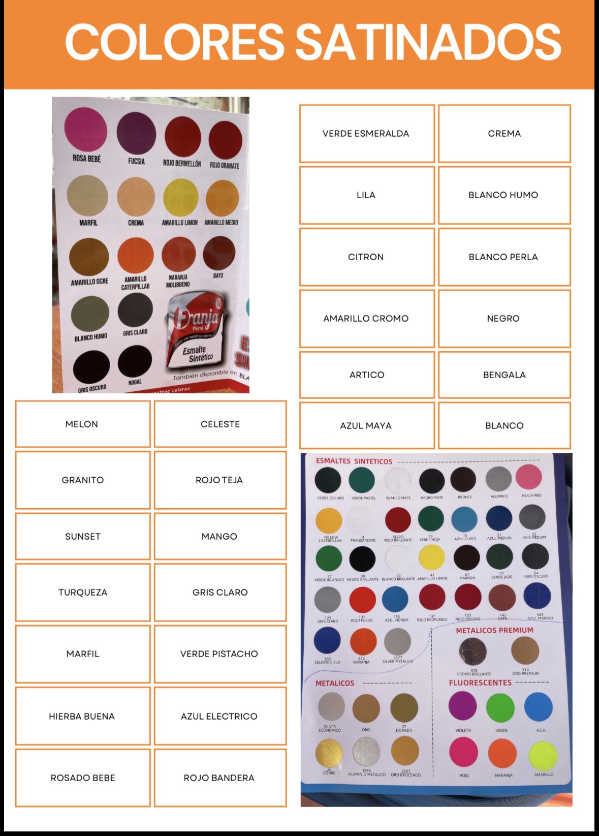 Paleta de Colores Esmaltes Satinados, Metálicos y Fluorescentes