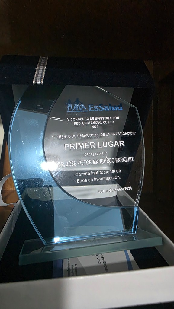 Primer lugar, V Concurso de Investigación, EsSalud Cusco, 2024